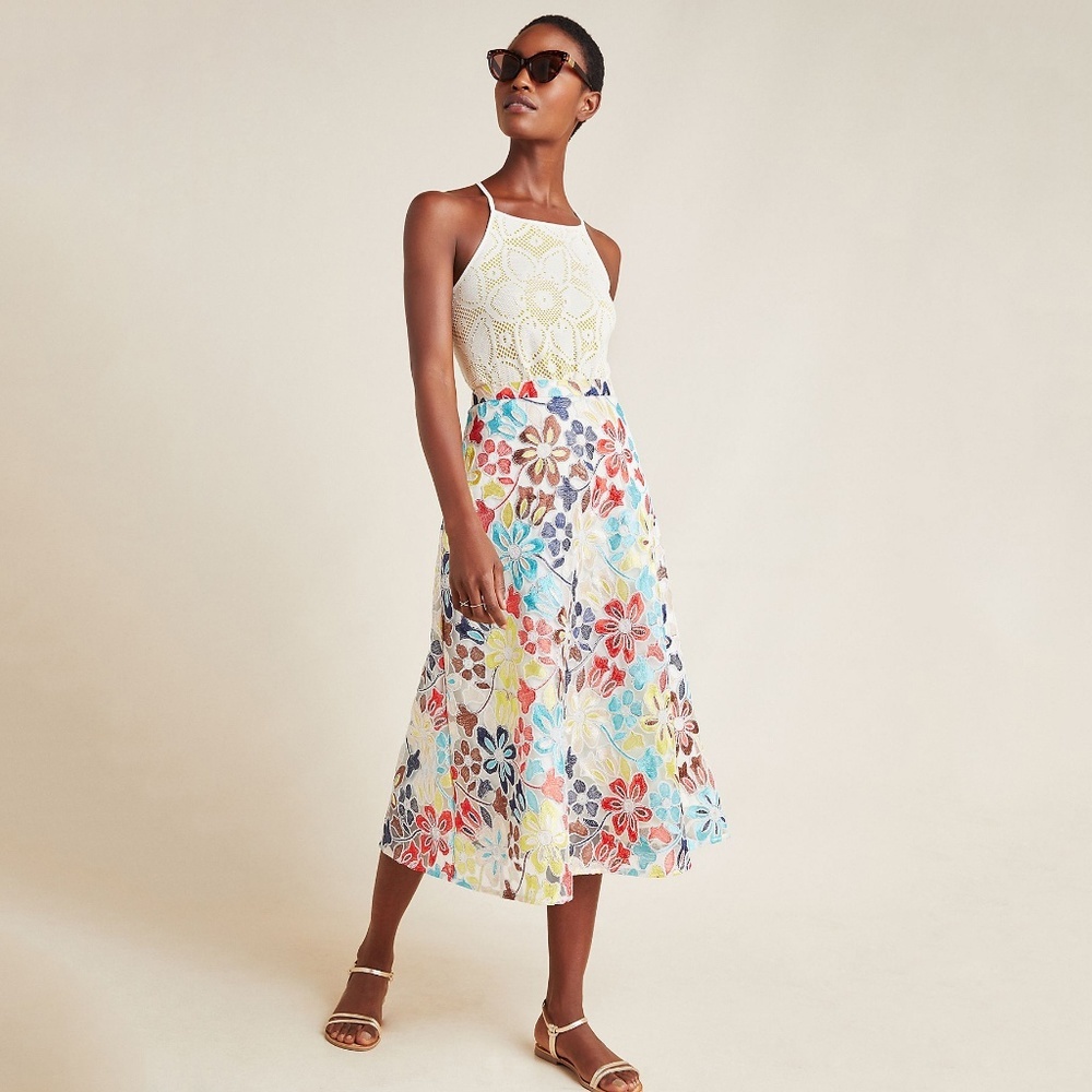 Meghan Embroidered Midi Skirt Eva Franco Anthropologie - Picture 2 of 6